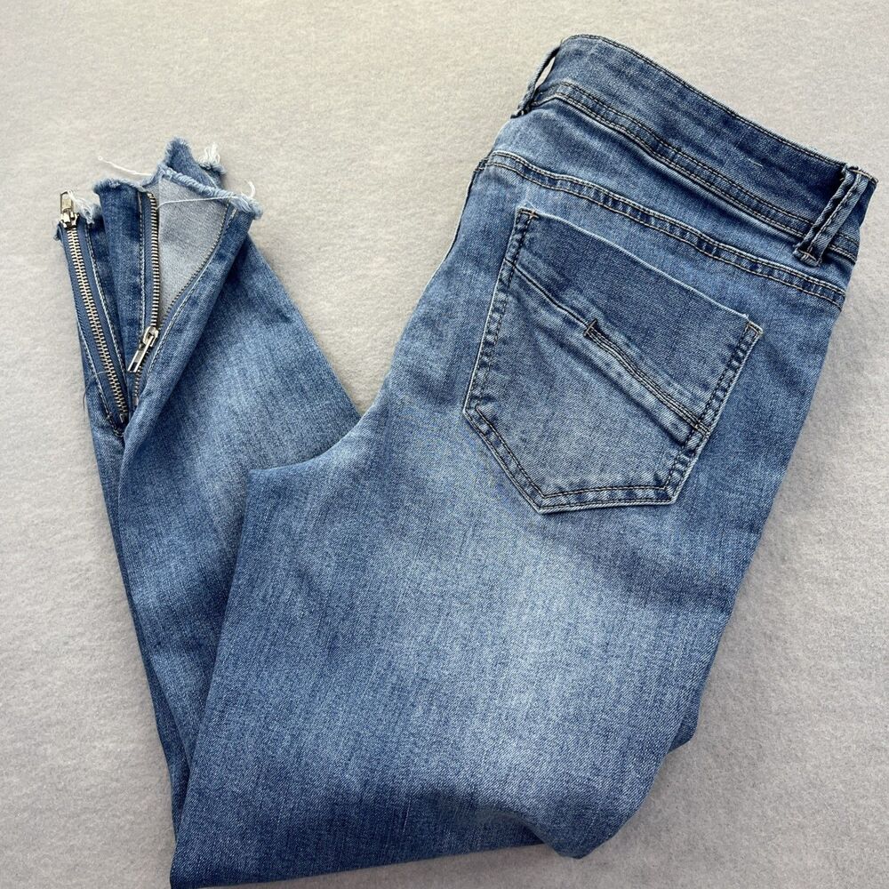 One 5 One Womens 8 Low Rise Jeans Punk Skater Grunge Zip Skinny Ankle